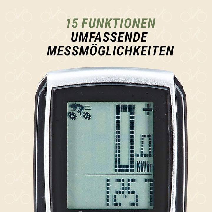 Prophete Fahrradcomputer, 15 Funktionen, inklusive Befestigungsmaterial, Fahrraddisplay mit Speicher