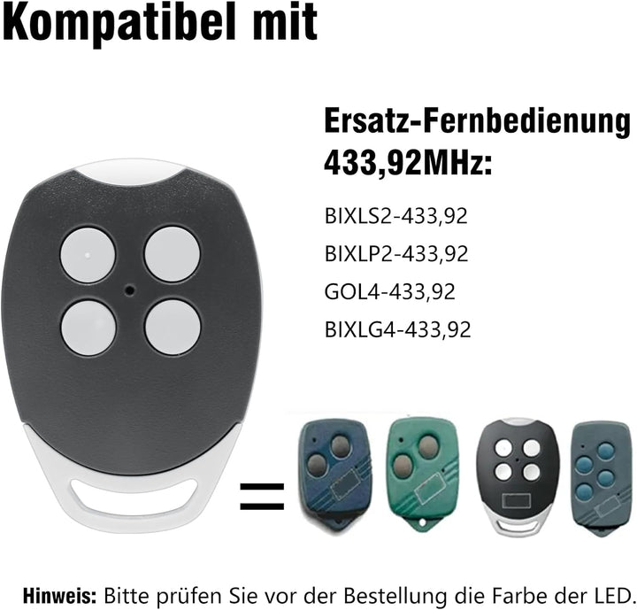 Garagentoröffner, 3 Stück Garagentor Fernbedienung Kompatibel mit Ditec 433,92MHz GOL4, BIXLG4, BIXL