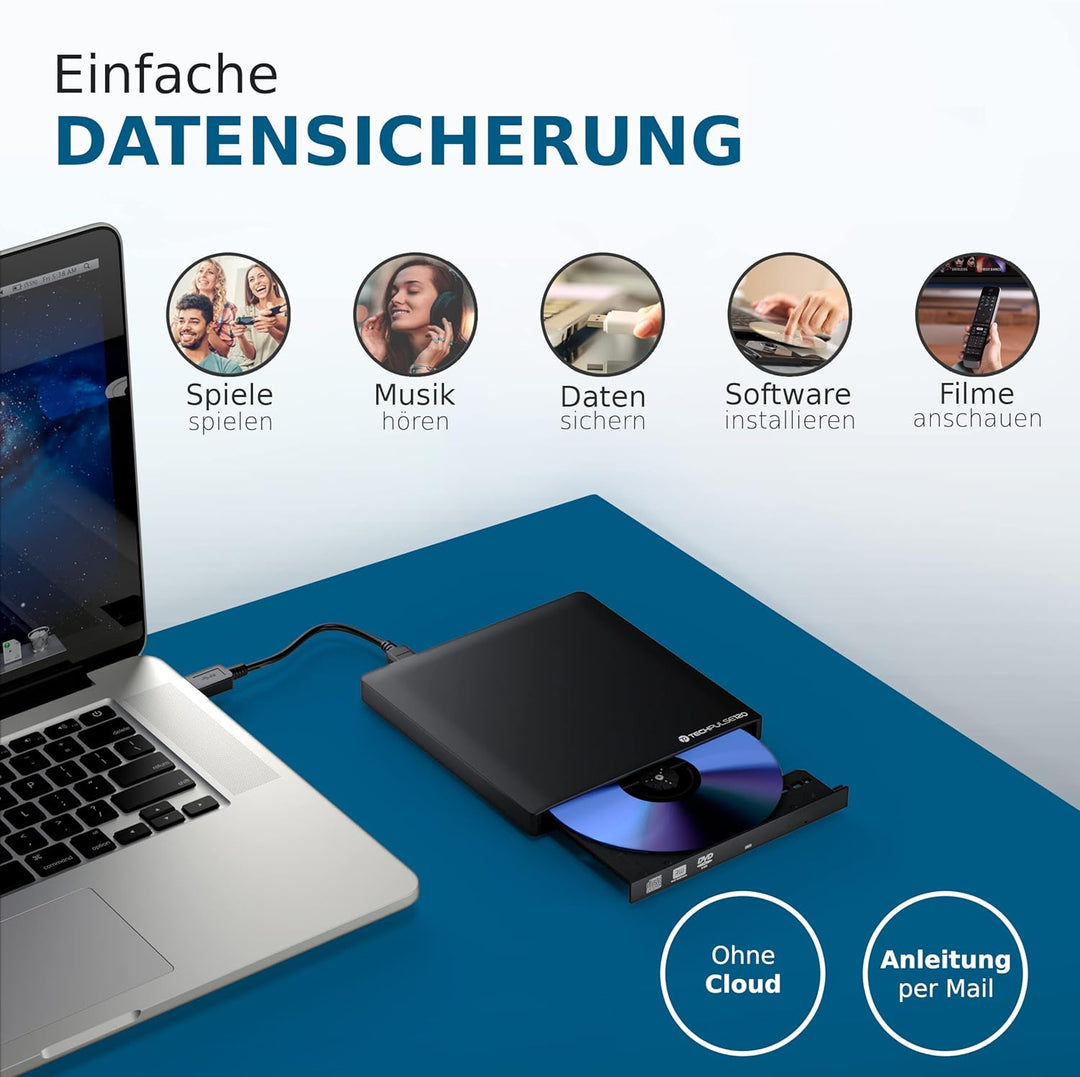 techpulse120 externer USB 3.0 DVD CD Brenner Laufwerk Alu Player schwarz Superdrive portable Slim Dr