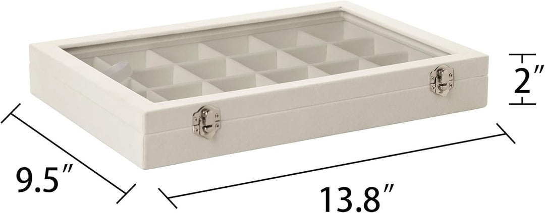 Frebeauty Samt Schmucktablett 24 Gitter Schmuck Organizer mit durchsichtigem Deckel Ohrring Organize