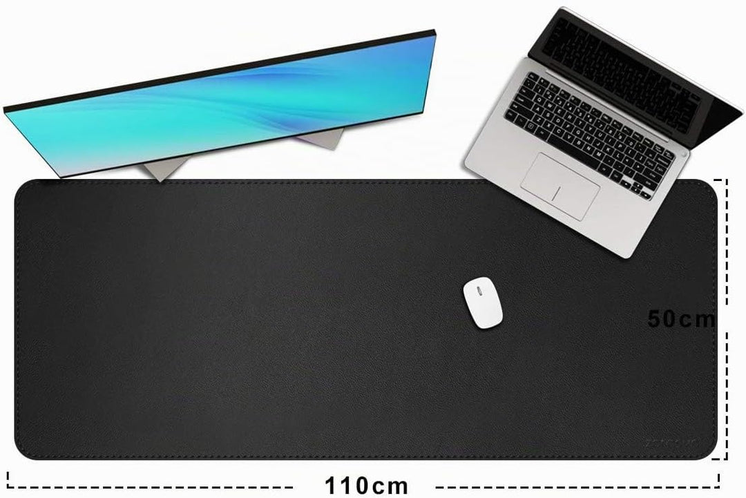 ZORESYN PU Leder Schreibtischunterlage XXL 110x50cm - rutschfeste Büro-Matte mit Rollband Premium Ti