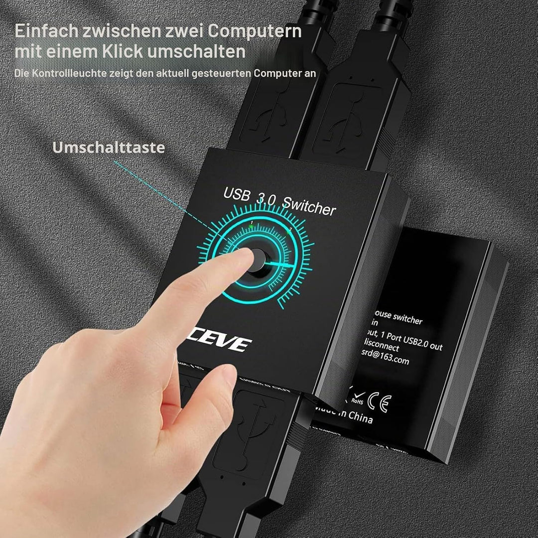 USB Switch für 2 PC, USB Switch 2 in 2 out zum Teilen von Maus, Tastatur, Drucker, U-Disk zwischen 2