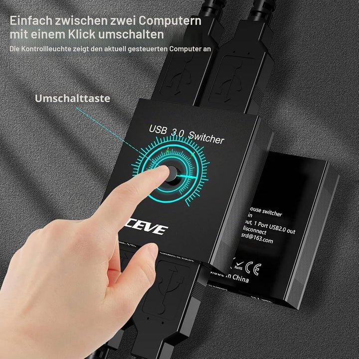 USB Switch für 2 PC, USB Switch 2 in 2 out zum Teilen von Maus, Tastatur, Drucker, U-Disk zwischen 2