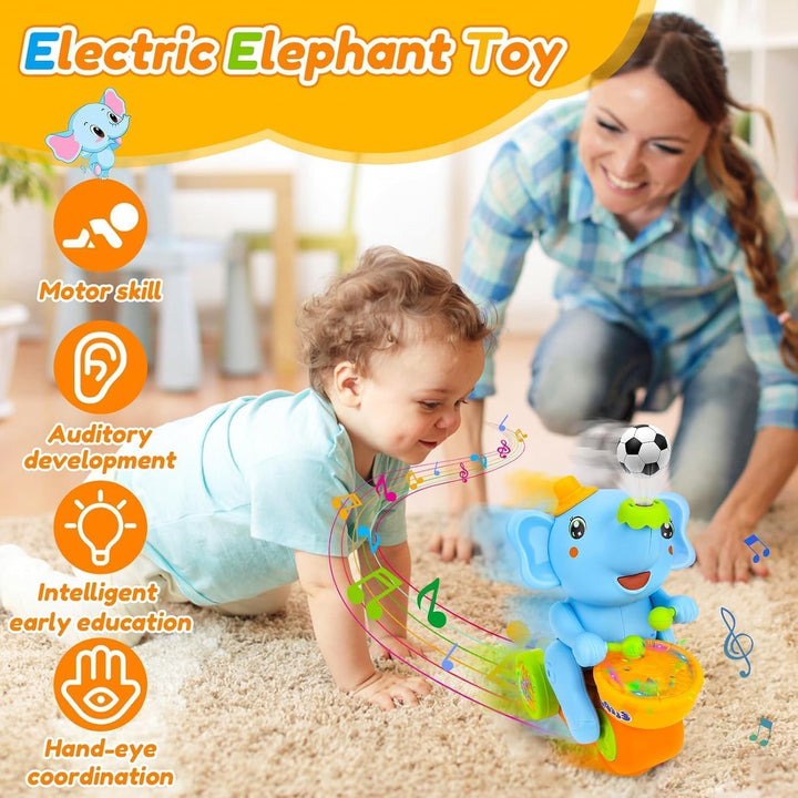 Musikalisches Elefantenspielzeug zum Laufen mit Trommeln und LED-Lichtern, interaktives Babyspielzeu