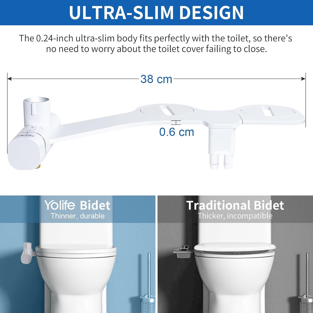 Yolife Bidet, Ultra-Slim Bidet-Aufsatz für Toilette mit Nicht Elektrischer Selbstreinigender Doppeld