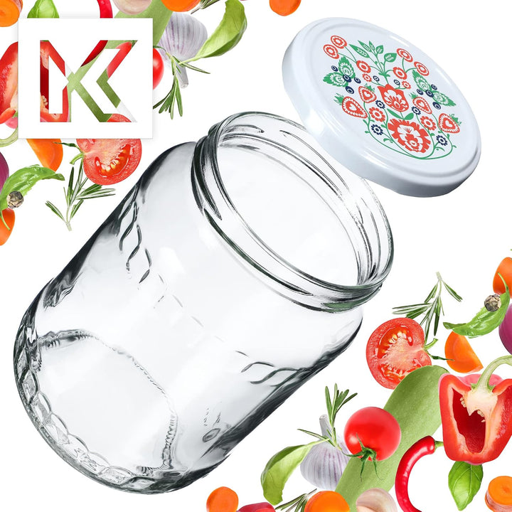 KADAX 24er Set Einmachgläser 720ml TO82 Folklore, Grosse Sturzgläser mit Schraubdeckel, Einkochgläse