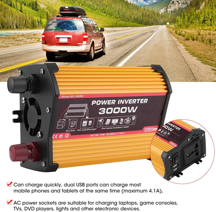 Qiilu Auto-Wechselrichter, Dual USB 300W Auto-Wechselrichter Auto-Stromrichter Modifizierter Sinusad