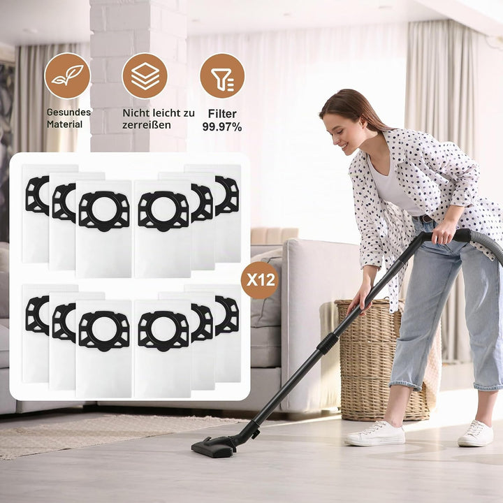 12 Staubsaugerbeutel für Kärcher WD4/WD5/WD6/WD5P/WD6P/MV4/MV5/MV6,Für Kärcher 2.863-006.0,Für Ersat