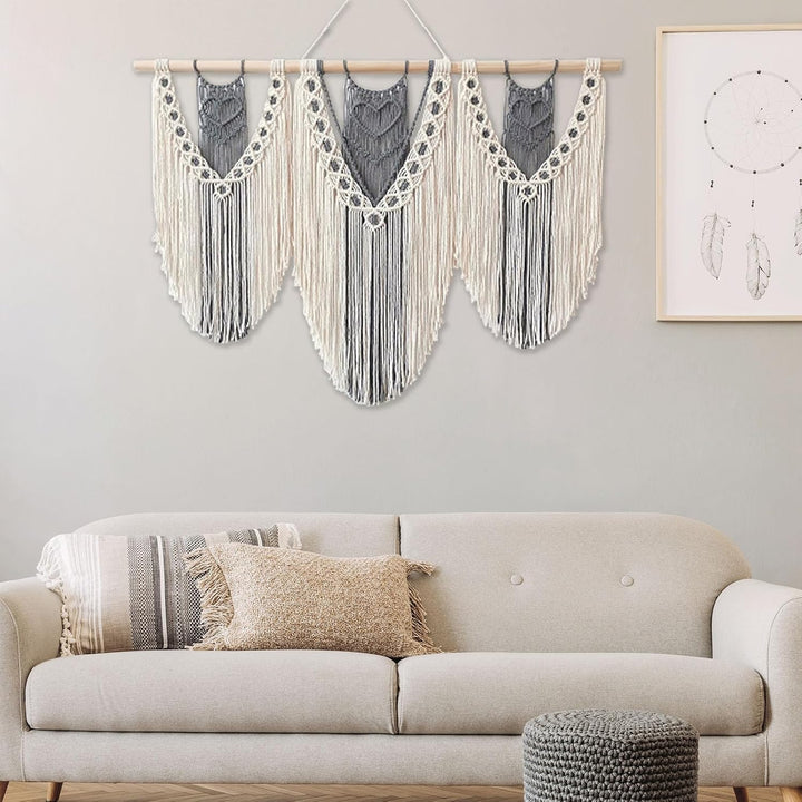 Hibisaws Makramee 110cm (W) x 82cm (H) Wandteppich Boho, Grosse, Handgewebt, Schlafzimmer Wanddeko ，