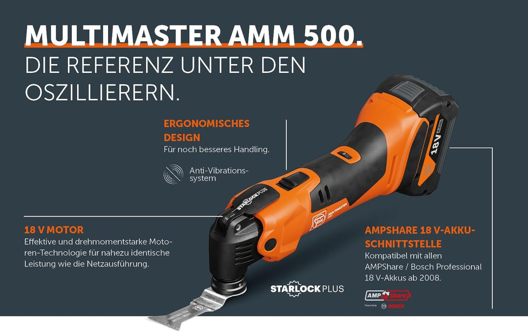 Fein Akku Multimaster AMM 500 Plus Top 4,0 Ah AS (18 V, inkl. Zubehör-Set + Akku 4,0 Ah AMPShare, St