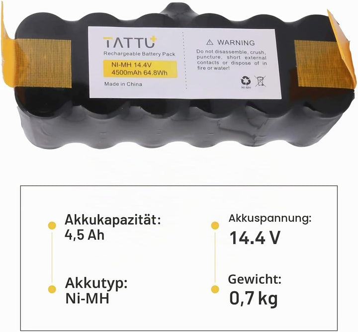Tattu 14,4 V 4500 mAh NI-MH Akku für iRobot Roomba 500 600 700 800 Serie Ersatzakku passend für R3 i
