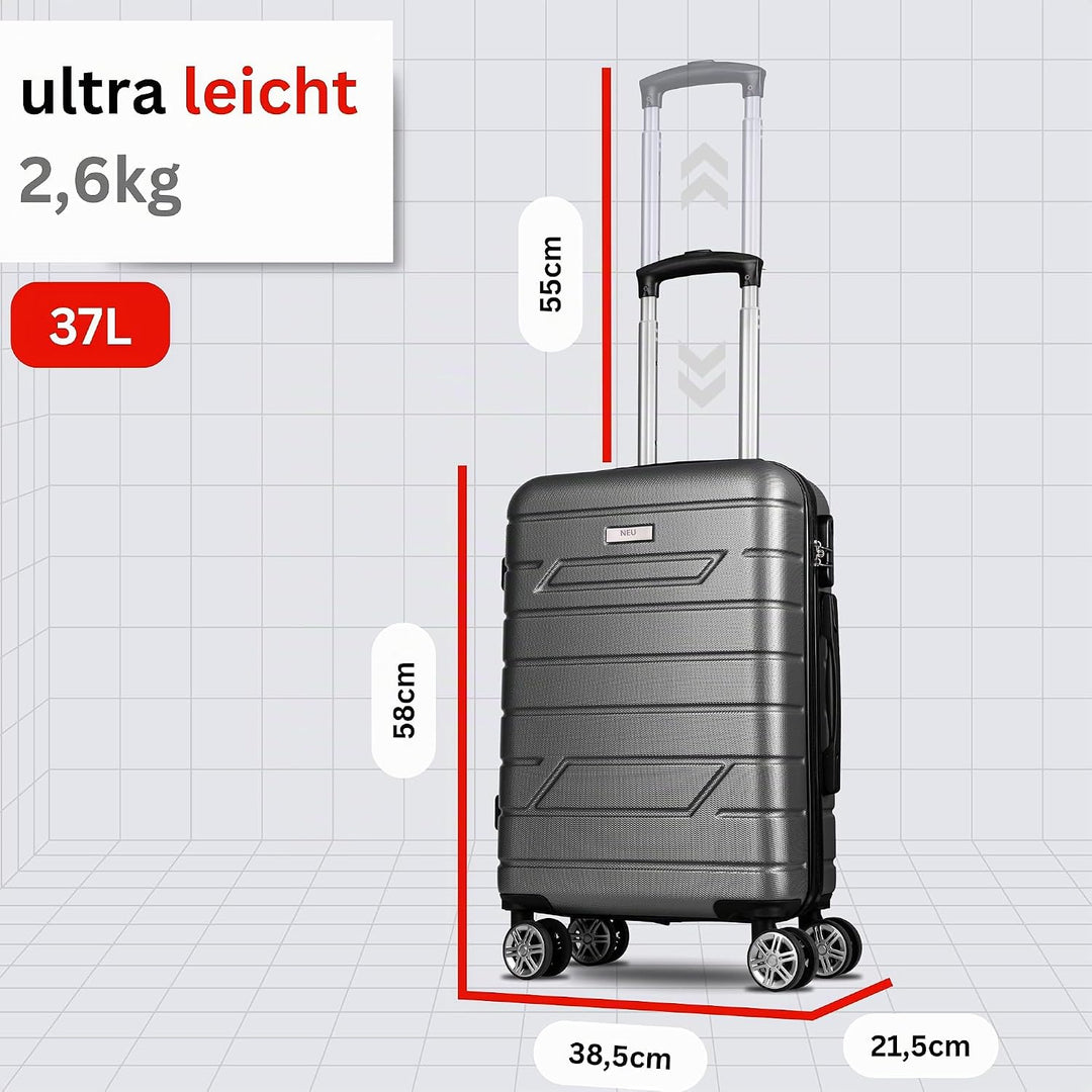 NOWI Bergamo Reisekoffer - Wasserabweisend, 8 Rollen 360° Drehbar, Teleskopgestänge, Voll gefütterte