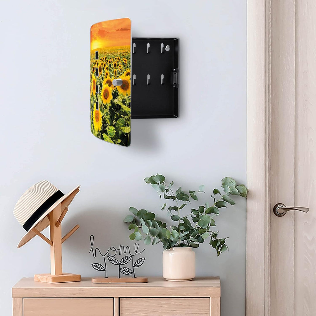 banjado® Design Schlüsselkasten aus Edelstahl Motiv Sonnenblumenmeer für 10 Schlüssel - Schlüsselsch