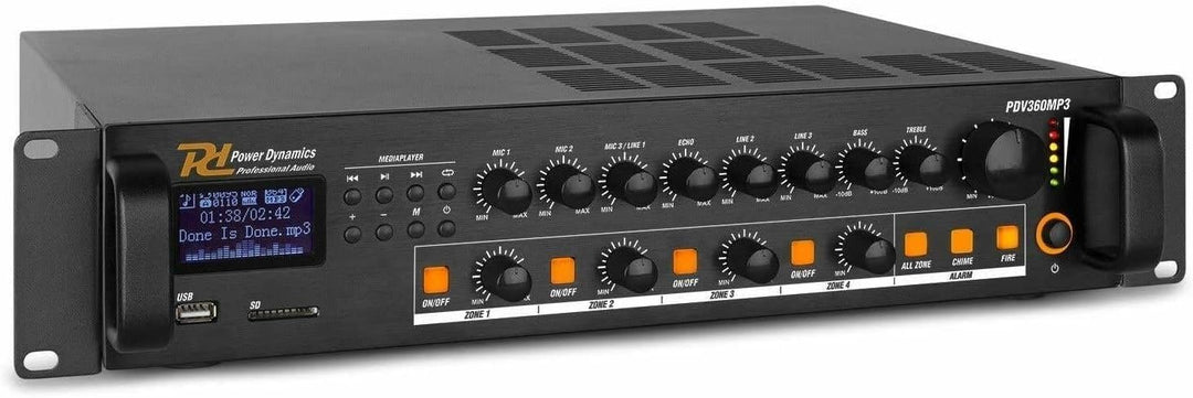 Power Dynamics PDV360MP3-4 Zonen Receiver 360 Watt, PA Verstärker mit Bluetooth, MP3, USB, SD & UKW
