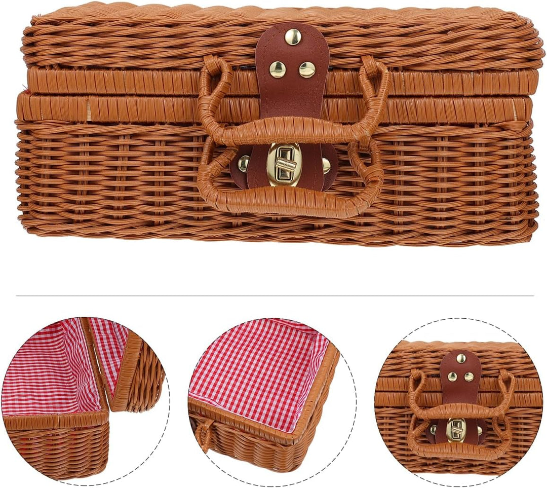 Tomaibaby Rattan Wicker Koffer Wicker Picknick Korb Stroh Lagerung Box mit Griffe Rattan Lagerung Bo