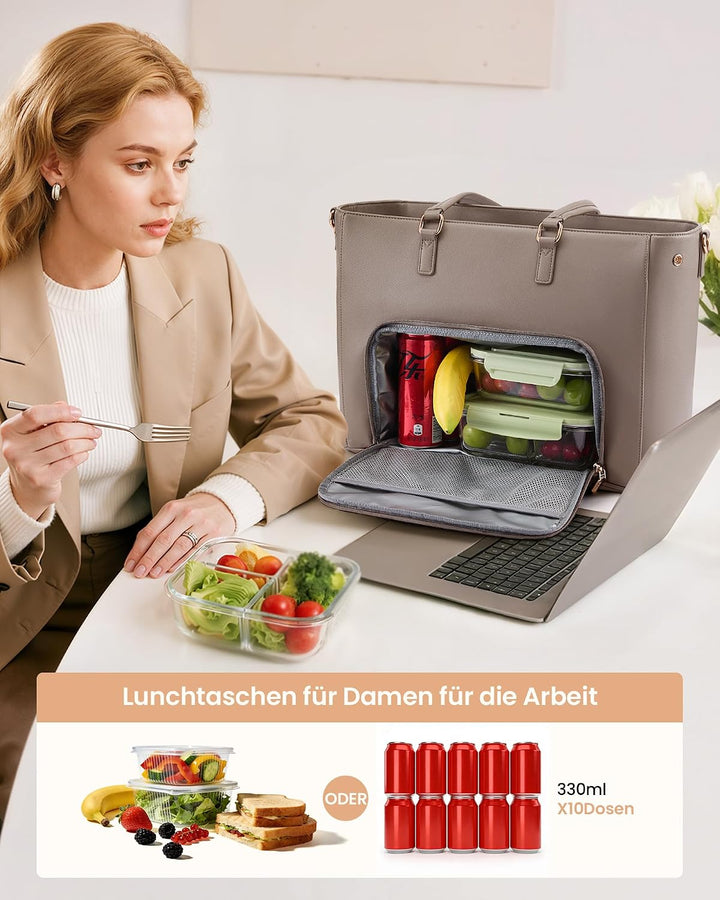 LOVEVOOK Laptoptasche Damen, Arbeitstasche mit Isoliertem Kühlfach Gross | 15,6 Zoll Laptop Handtasc