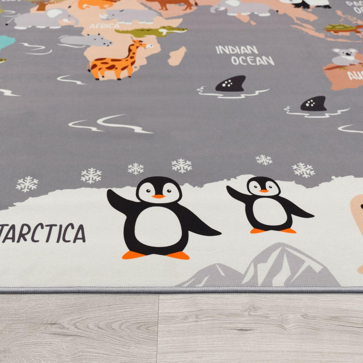 TT Home Kinderteppich Babyzimmer Teppich Kinderzimmer rutschfest Tiere Weltkarte Autos, Farbe:Grau B