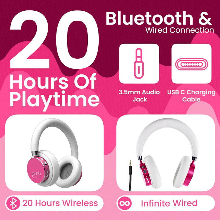 Puro Sound Labs BT2200-Plus Lautstärkebegrenzende Bluetooth-Kopfhörer für Kinder - Sicherere Kopfhör