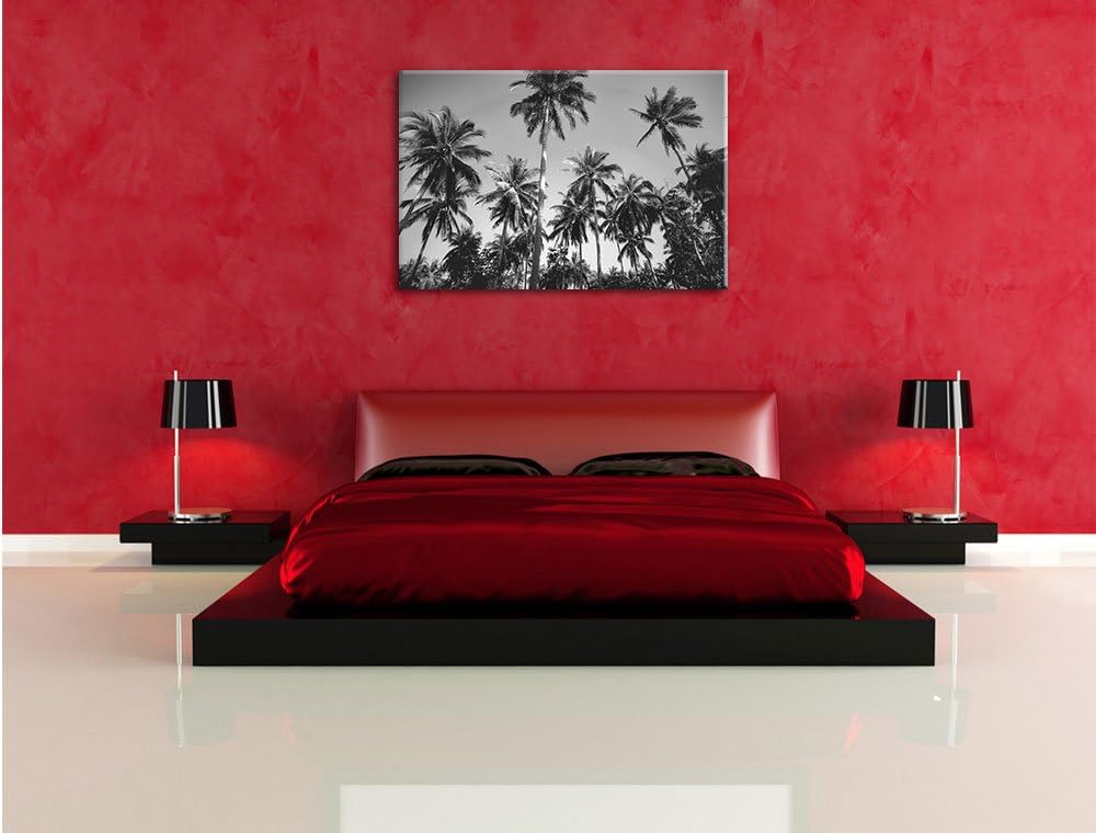 Pixxprint Tropische Palmen Kunst B&W / 100x70cm Leinwandbild bespannt auf Holzrahmen/Wandbild Kunstd