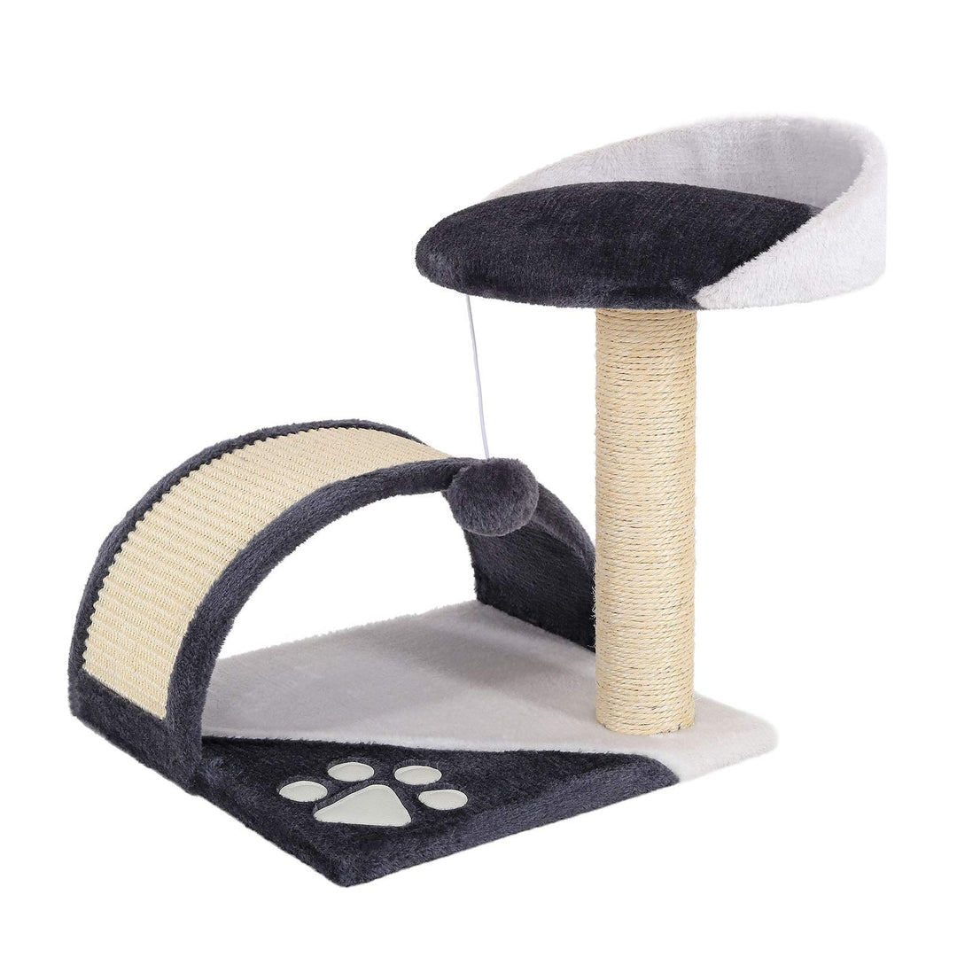 lionto Kratzbaum Klein mit Plüschball &amp; viel Sisal, Höhe 43 cm, Grau/Weiss | Kleiner Katzenbaum mit