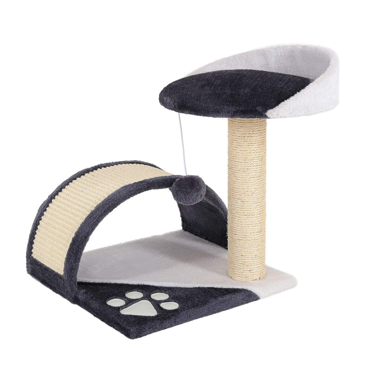 lionto Kratzbaum Klein mit Plüschball &amp; viel Sisal, Höhe 43 cm, Grau/Weiss | Kleiner Katzenbaum mit