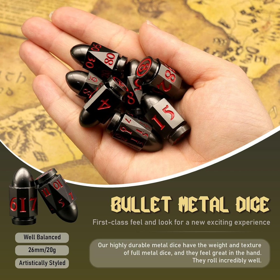 DND Würfelset Dungeons and Dragons Würfel, ZHOORQI Bullet Metall Würfel Set, Polyedrische Würfel Set