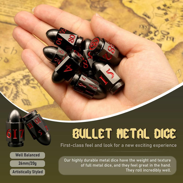 DND Würfelset Dungeons and Dragons Würfel, ZHOORQI Bullet Metall Würfel Set, Polyedrische Würfel Set