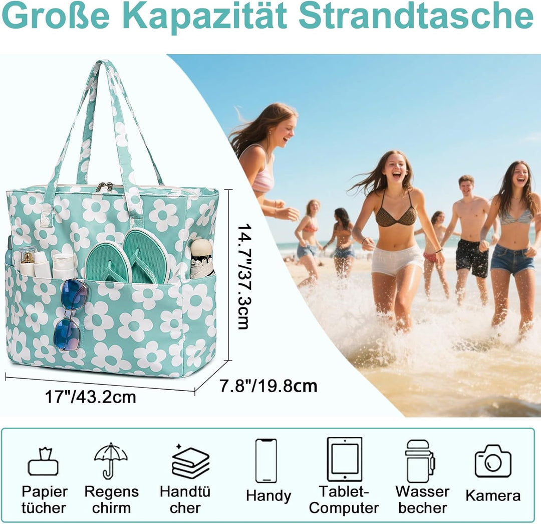 LEDAOU Grosse Strandtasche mit reissverschluss Damen Wasserdicht Umhängetasche Tragetasche shopper s