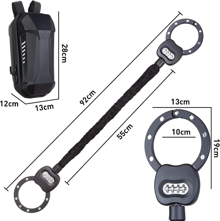 Todeco E Scooter Schloss mit Zahlencode, 8mm Dicke Kettenschloss, Handschellenschloss Fahrradschloss