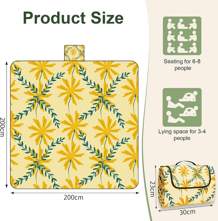 Picknickdecke 200x200 cm, Extra grosse Picknickmatte Wasserdicht Strandmatte Maschinenwaschbar Picni