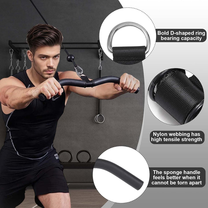 Latzug Griff, Bizeps Stange Trizeps Kabelzug, Latzugstange Kurz 48 cm Schwarz, Gym Zuhause Bodybuild
