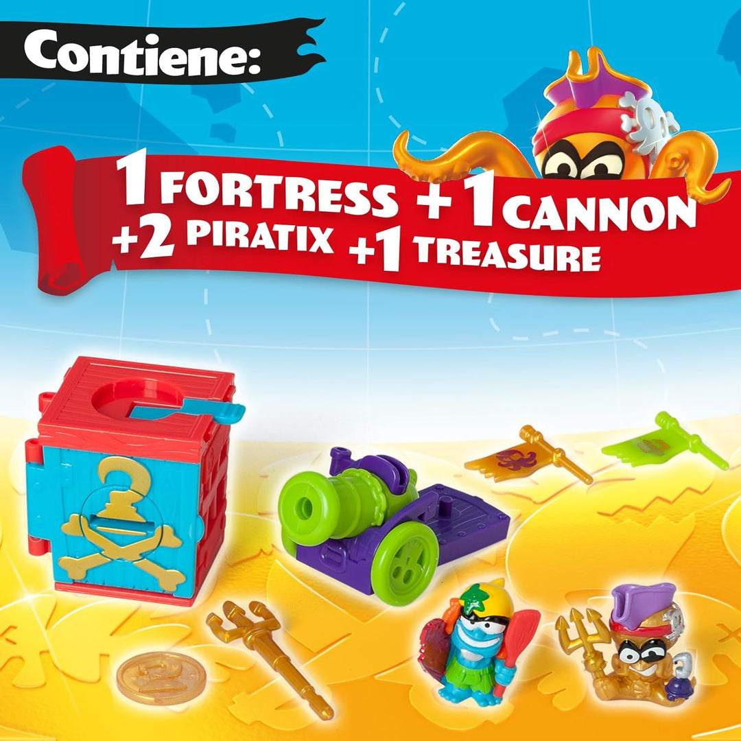 PIRATIX, Golden Treasure - Adventure Pack Serie. Jede Box hat Überraschung, 2 Flaggen, Kanone, Proje