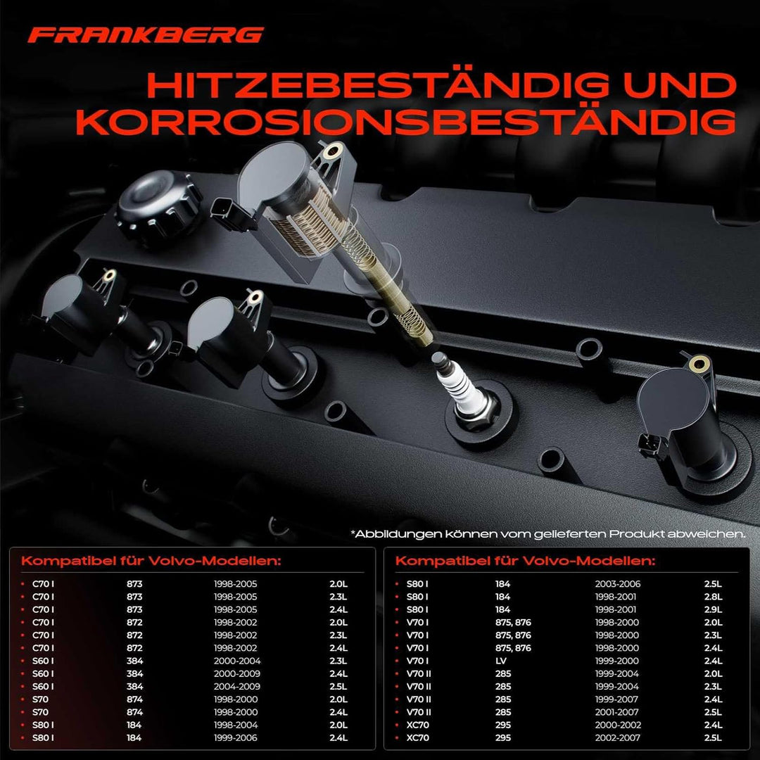 Frankberg 5x Zündspule + Zündkerzen Kompatibel mit C70 I 1998-2005 S60 I 2000-2009 S70 1998-2000 S80