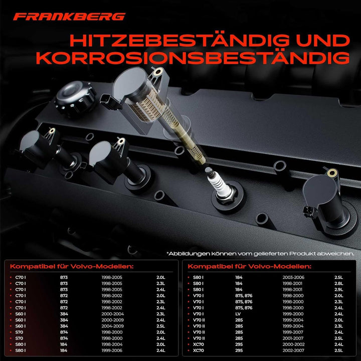 Frankberg 5x Zündspule + Zündkerzen Kompatibel mit C70 I 1998-2005 S60 I 2000-2009 S70 1998-2000 S80