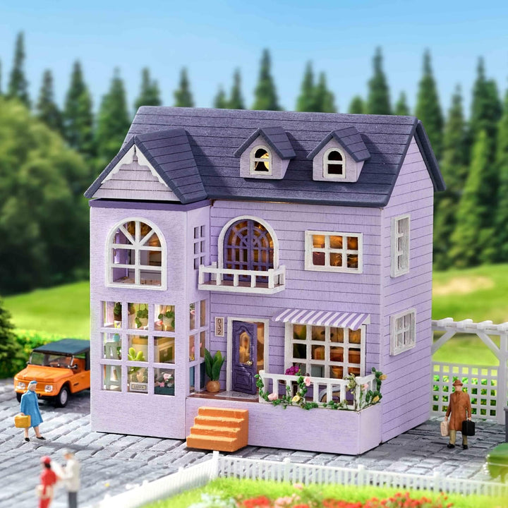 CUTEROOM DIY Miniatur Haus Puppenhaus Kit Puppenhaus Miniatur mit Möbeln und LED-Licht Miniatur Haus