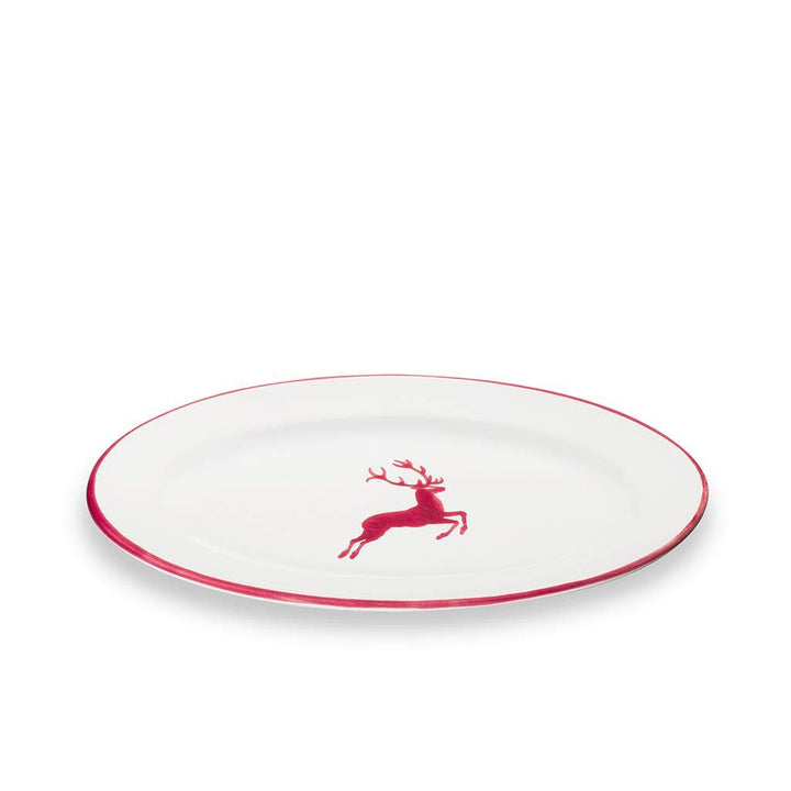 GMUNDNER KERAMIK Platte oval/Fahne Go Grösse: l= 21 cm x b= 14 cm x h= 2.1 cm bordeauxroter Hirsch G