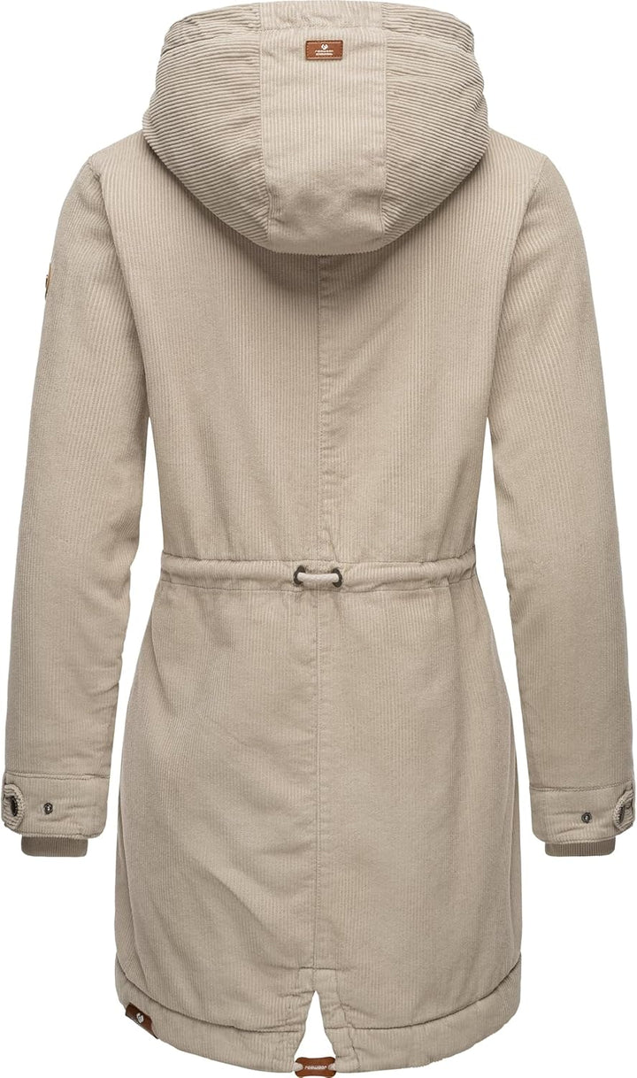 Ragwear Damen Winterjacke Wintermantel Cord-Mantel mit Kapuze Canny Corduroy XS-6XL XL Bone, XL Bone