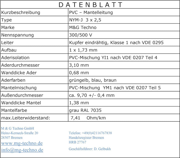 OKSI 40m NYM-J 3x2,5 mm² Mantelleitung Feuchtraumkabel Elektrokabel Kupfer Made in Germany 40m NYM-J