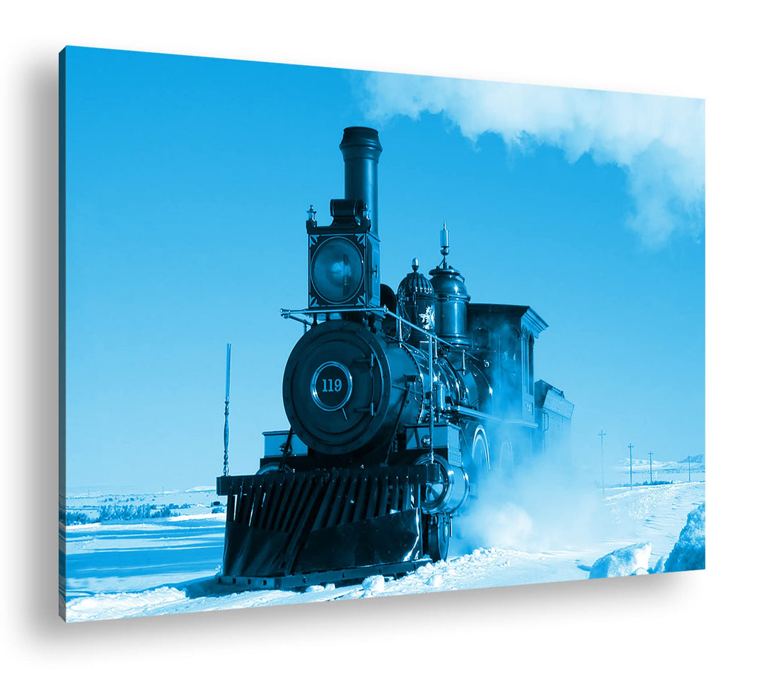 deyoli starke alte Dampflokomotive Format 80x60 Effekt: Monocrome Blau als Leinwandbild, Motiv ferti