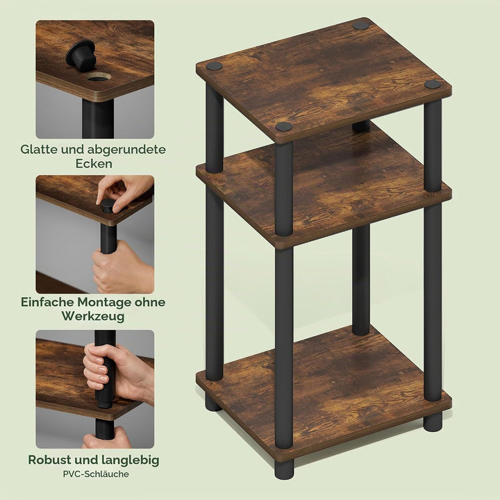 Furinno Just 3-stufiger Turn-N-Tube-Beistelltisch, 1er-Pack, Bernsteinkiefer/Schwarz Bernsteinkiefer