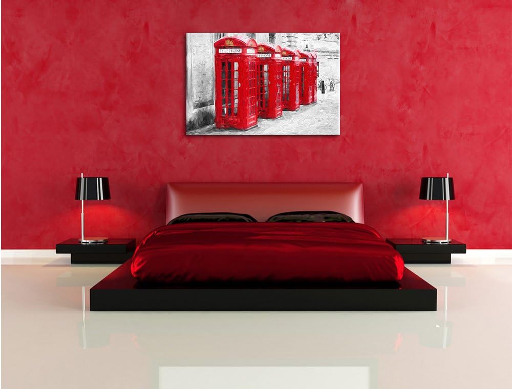 Pixxprint rote Londoner Telefonzellen Kunst Pinsel Effekt, Format: 100x70 auf Leinwand, XXL riesige