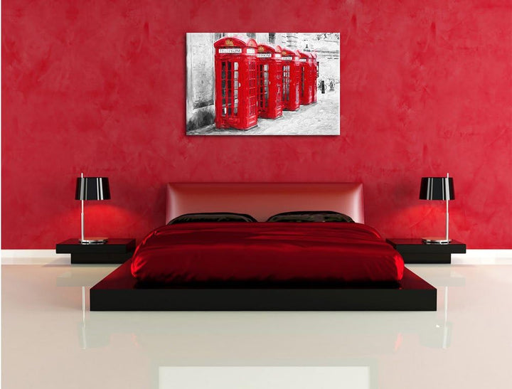 Pixxprint rote Londoner Telefonzellen Kunst Pinsel Effekt, Format: 100x70 auf Leinwand, XXL riesige