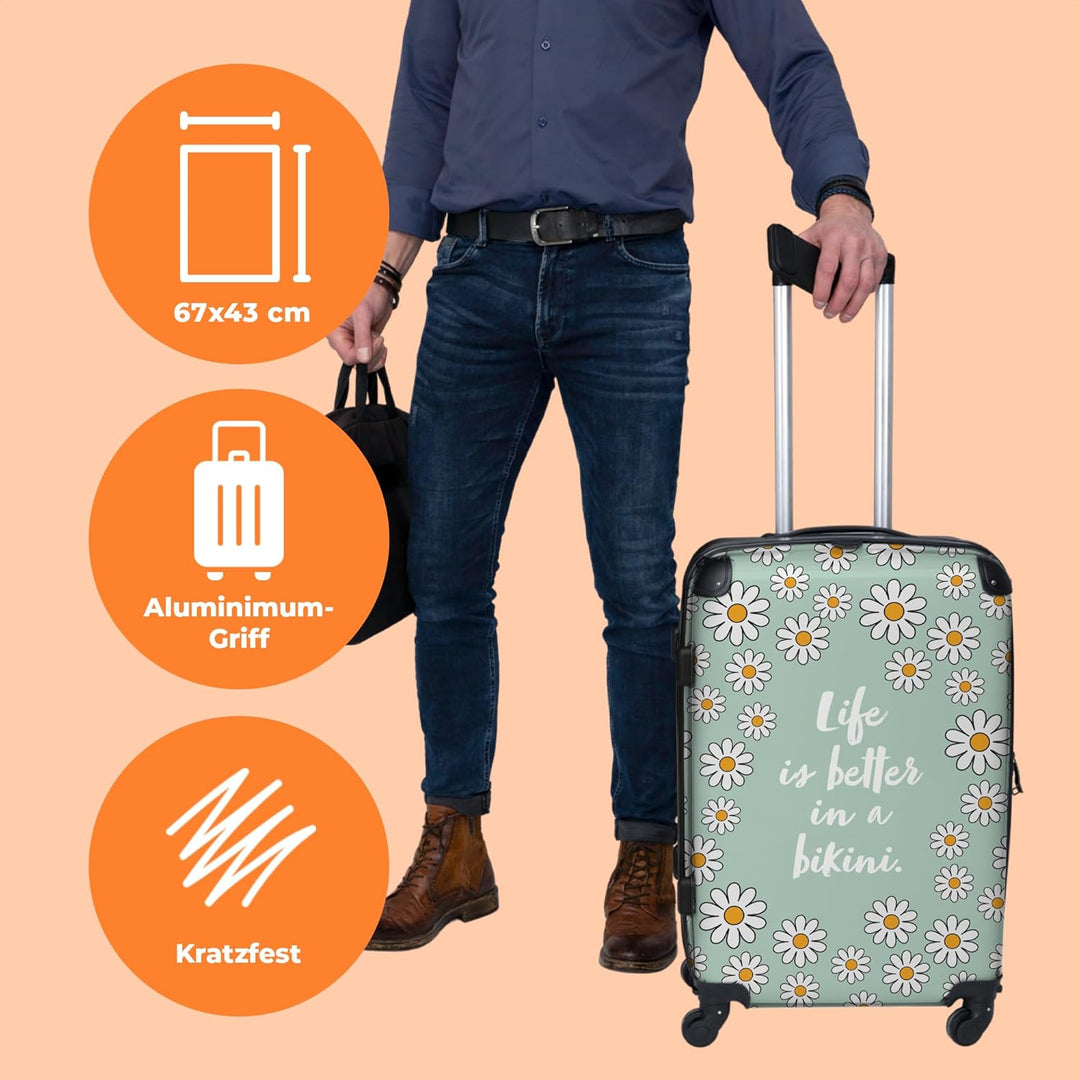 Koffer gross Trolley Rollkoffer Reisekoffer mit 4 Rollen Fotokoffer - Das Leben ist Besser im Bikini