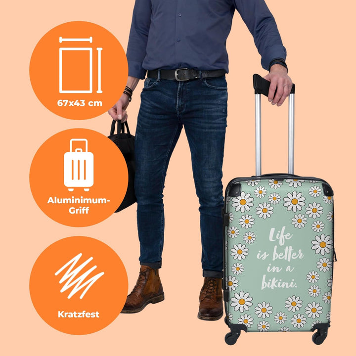 Koffer gross Trolley Rollkoffer Reisekoffer mit 4 Rollen Fotokoffer - Das Leben ist Besser im Bikini