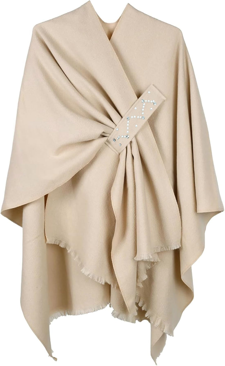 Shmily Girl Poncho Damen Strick Reversibel Cape Decke Elegant Warme Schultertuch Gestrickter Schal M