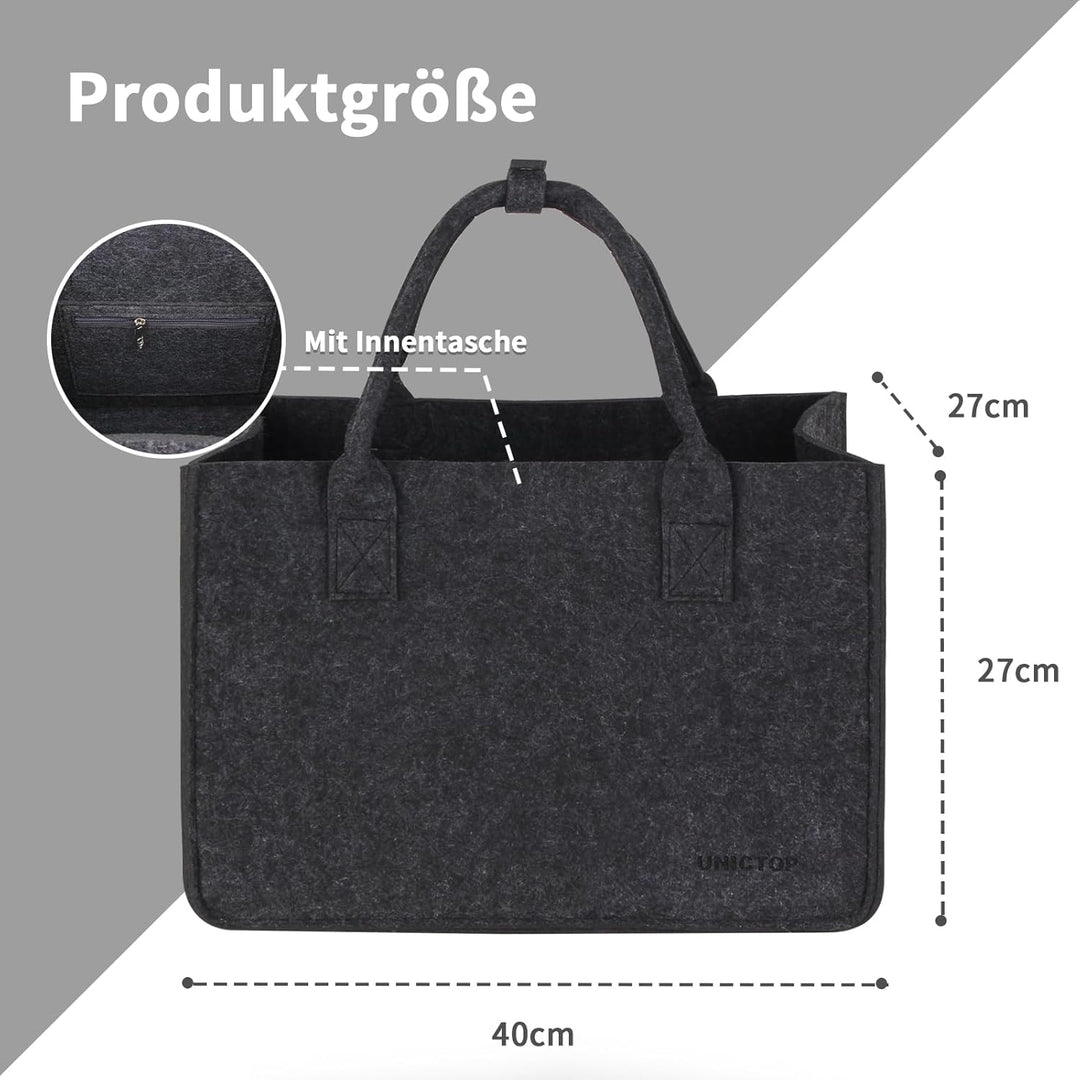 2Stk Filztasche Einkaufskorb,30L grosse Einkaufs-Tasche Filztaschen Shopping Bag, zweifarbig dunkelg