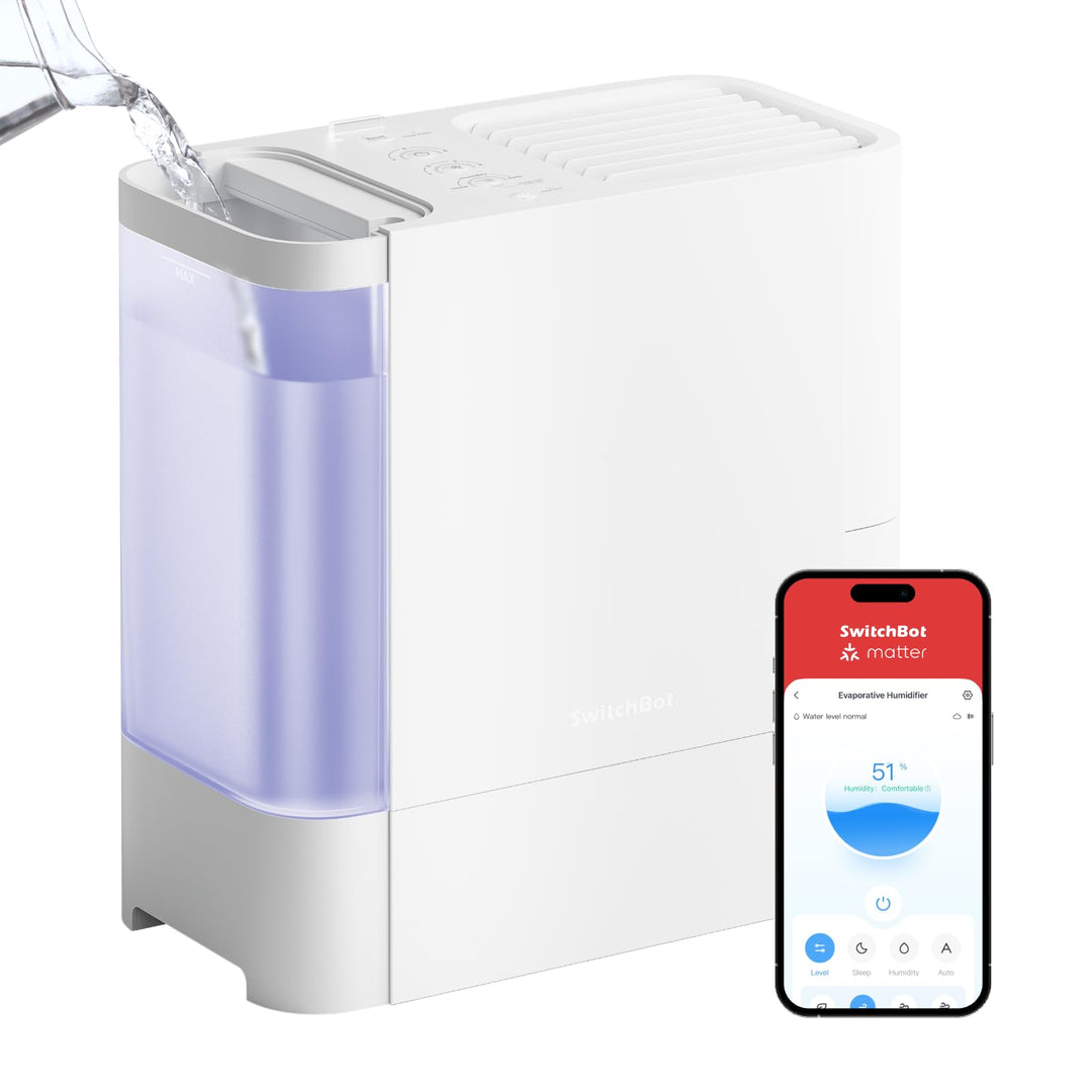 SwitchBot Verdunstungsluftbefeuchter, 750 ml/h, 4,5-L-Tank, ohne Nebel/weissen Staub, Top-Fill, wasc