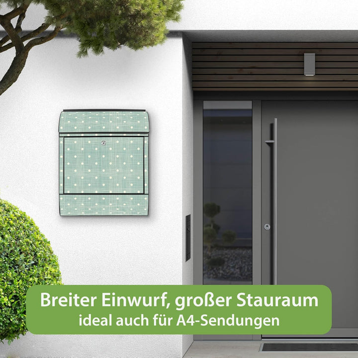 banjado® Design Briefkasten mit Motiv Punkte Lindgrün 39x47x14cm &amp; 2 Schlüssel - Briefkasten Stahl s