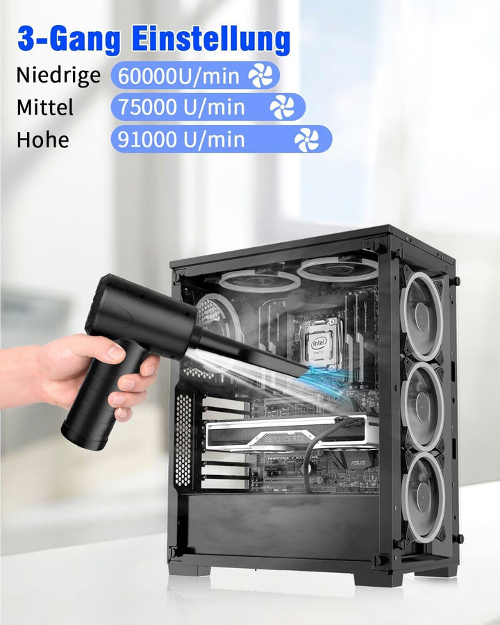 Elektrische Staubgebläse, 3-Gang 91000 U/min Compressed Air Duster, USB Wiederaufladbar Druckluftspr