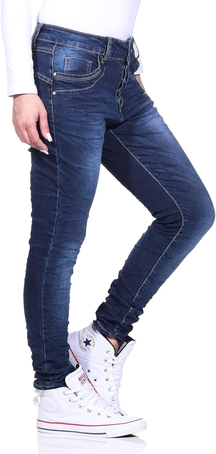 Jewelly Damenjeans im Skinny Style Boyfriends Hüftjeans Jeans Hose Röhre 22 34 Blau 17, 34 Blau 17